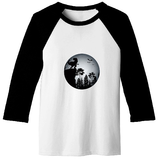 Dinosaur Pet Silhouette Full Moon Cool Graphic Lunar TRex Dino Baseball Tees