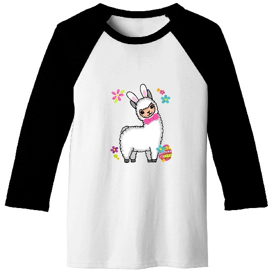 Llama Pet Funny Easter Llama Alpaca With Rabbit Ears And Easter Eggs 32 Baseball Tees