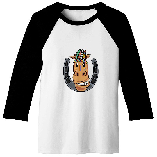 Horse Pet funny humor native american horseshoe rider Baseball Tees