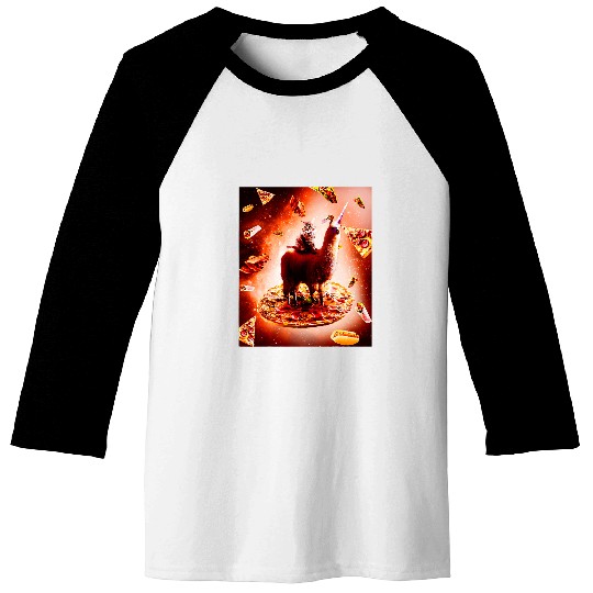 Llama Pet Outer Space Cat Riding Llama Unicorns Pizza Baseball Tees