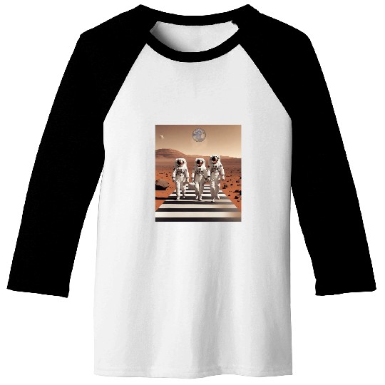 Astronauts in Spacesuit Walking in Mars Spaceman Planets Baseball Tees