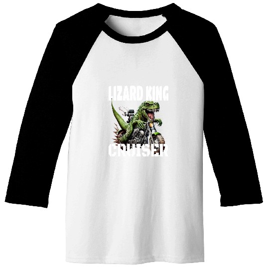 TRex And Motorcycle Lizard King Cruiser Baseball Tees