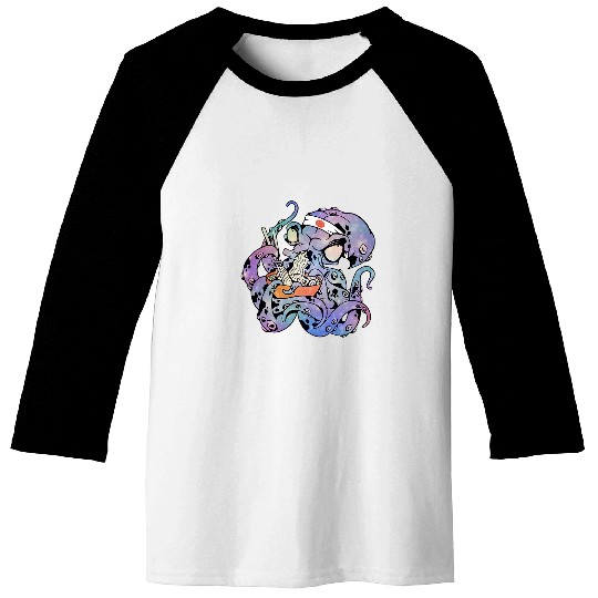Octopus Pet Trippy Ramen eating Octopus Animal Japanese Art Illustration Baseball Tees