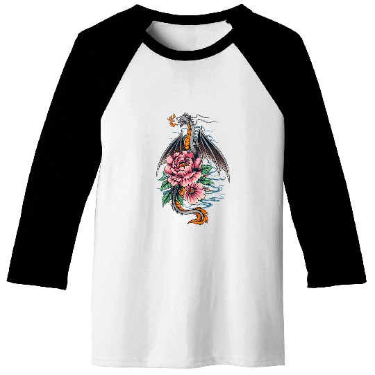 Dragon Pet Fires Dragon With Peony Flower Graphic Dragons Lover Baseball Tees
