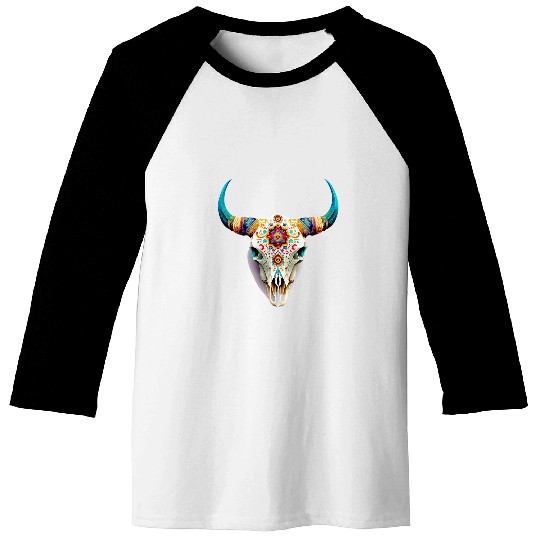 Cow Pet Aztec cow skull men women Baseball Tees