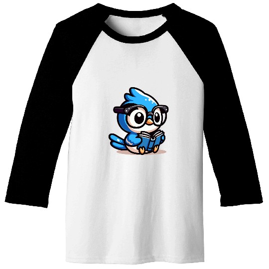 Book Fun Adorable Book Lover Blue Jay With Reading Glasses Cute Baseball Tees