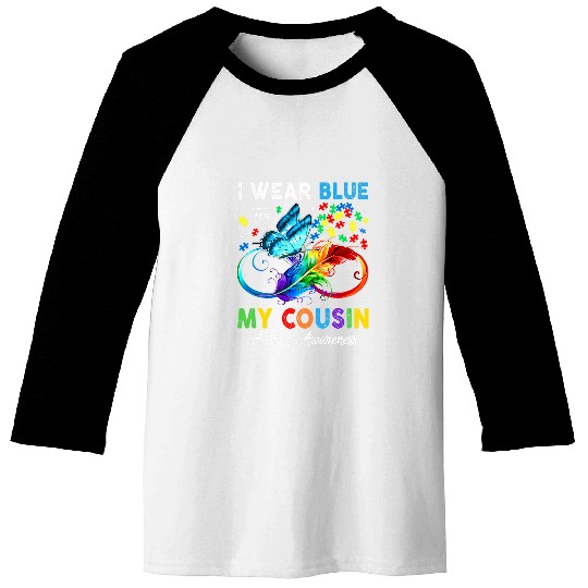 Autism Puzzle I Wear Blue For My Cousin Autism Awareness Support Mom Kids Baseball Tees