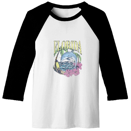 Dolphin Pet Gift Florida Beach Floral Dolphin Poster Baseball Tees