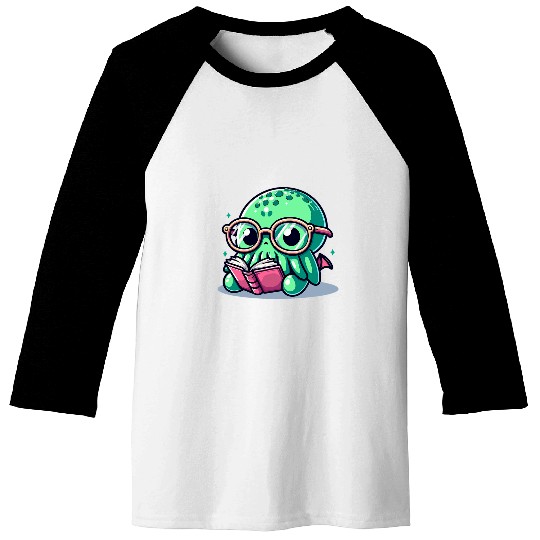 Book Fun Adorable Book Lover Cthulhu With Reading Glasses Cute Baseball Tees