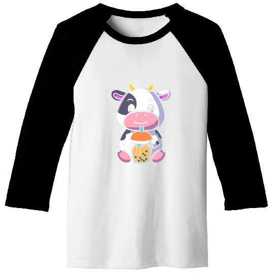 Cow Pet Bubble Milk Tea Cow Cute Cow Drinking Boba Milk Tea 01 Baseball Tees