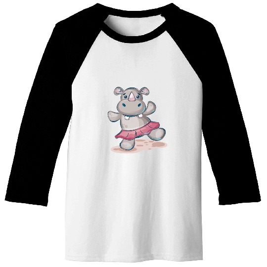 Dancing Hippo Ballerina Baseball Tees