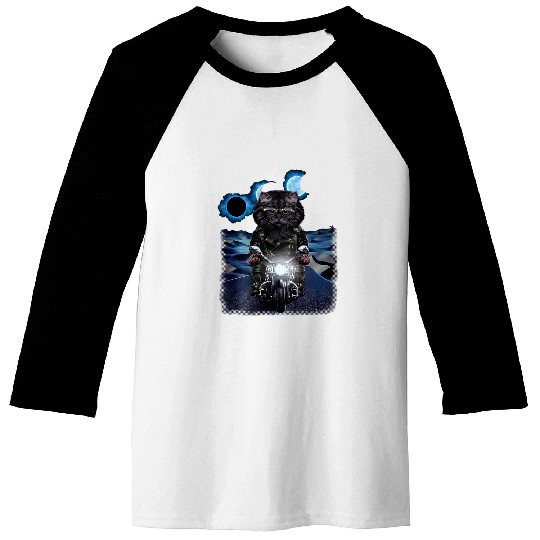Black Tabby Cat Riding Motorcycle Cruising Desert Eclipse Baseball Tees