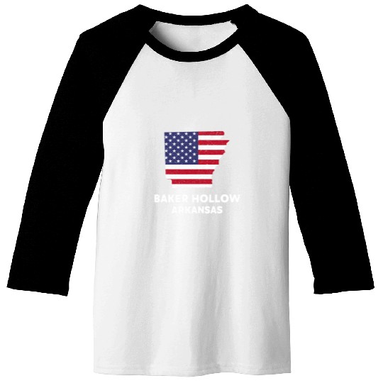 Distressed Patriotic USA Flag Baker Hollow Arkansas Baseball Tees