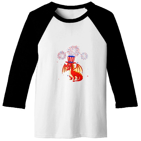 Dragon Pet Graphic Red White Blue Fireworks Decor 4th Of July Baseball Tees