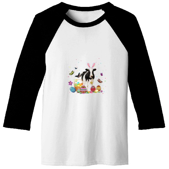 Cow Pet Bunny Egg Hunting Colorful Egg Happy Easter Day Baseball Tees
