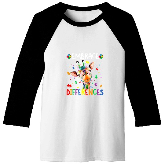 Giraffe Pet Embrace Differences Autism Awareness Baseball Tees