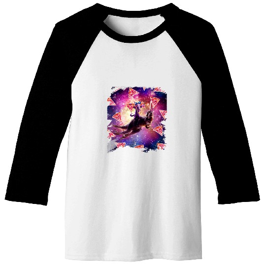 Unicorn Pet Thug Space Cat On Dinosaur Unicorn Pizza Baseball Tees