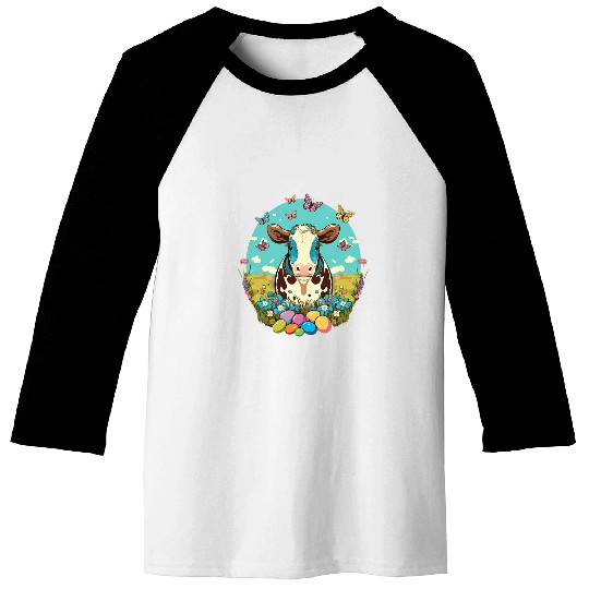 Cow Pet Easter Cattle Bunny Eggs on Easter Cow Baseball Tees