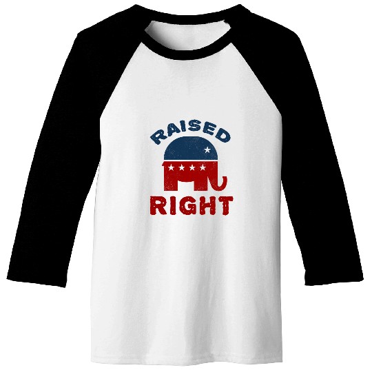Elephant Mammal Raised Right Republican  Conservative Baseball Tees