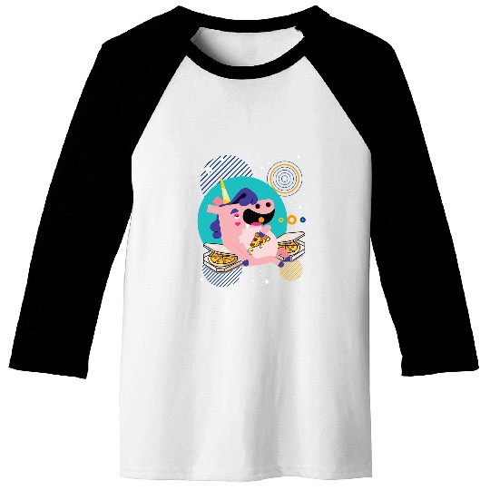 Unicorn Pet Eating Pepperoni Cheesy Pizza Unicorn 2 Baseball Tees