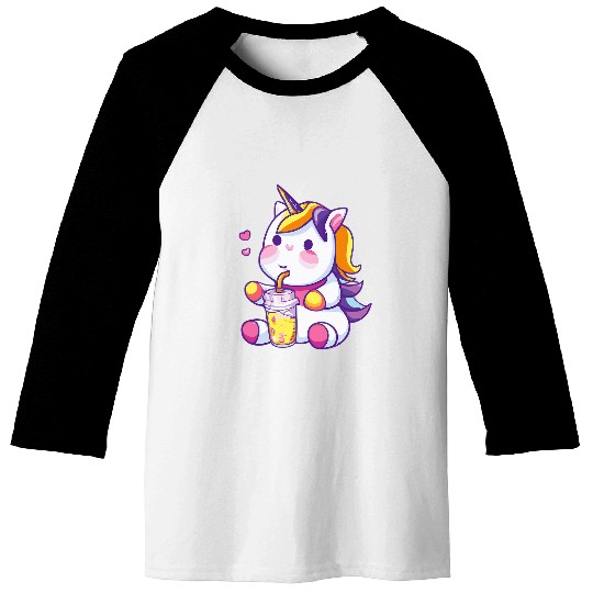 Unicorn Pet Drinking Boba Tea Bubble Tea Cute Baseball Tees