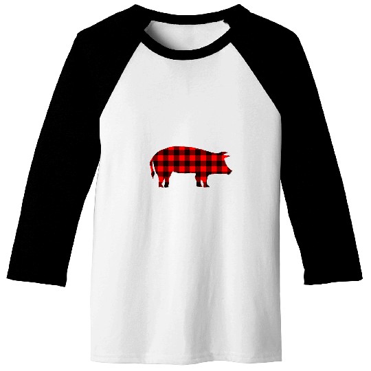 Pig Pet Red black plaid gingham Pig Christmas Matching Pajama Baseball Tees