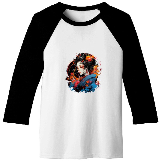 Colourful Geisha with Kimono Art 24 Baseball Tees