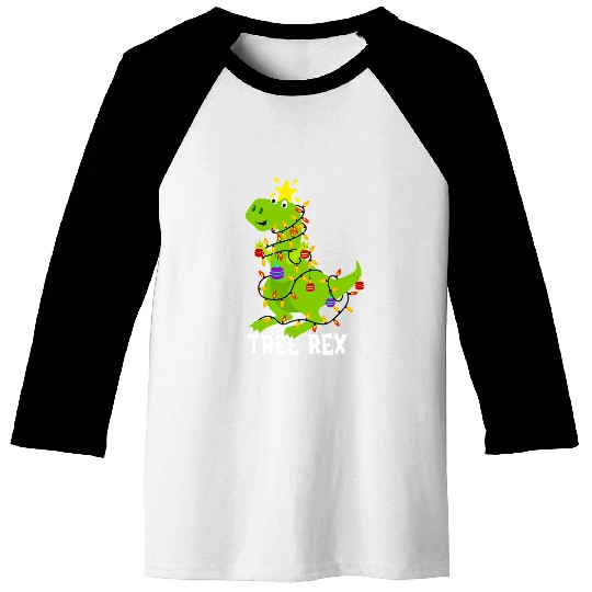 Dinosaur Pet Funny Tree rexs With Christmas Balls And Lighting Baseball Tees