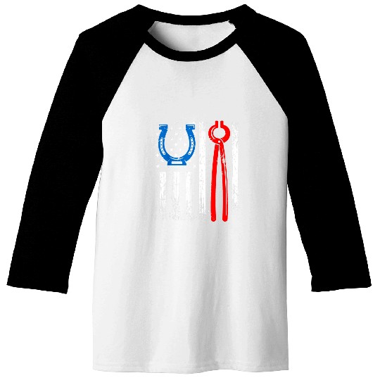 Horse Pet US American Flag Farrier Hoof Blacksmith Horseshoe Iron Baseball Tees