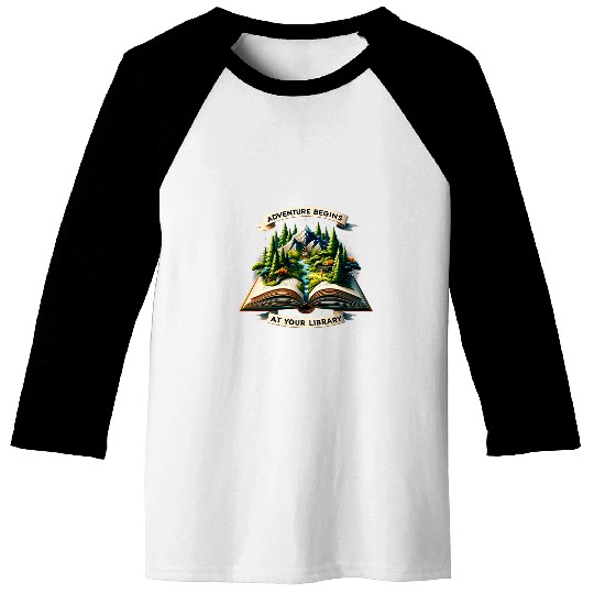 Book Fun Adventure Begins At Your Library Book Lover vintages Camping Baseball Tees