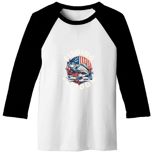 Fishing Fun And freesdom Fish USA Patriotic Ocean Fishing Graphic Baseball Tees