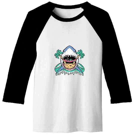 Shark Pet Skull Shark Attack Skeletons On The Beach Baseball Tees