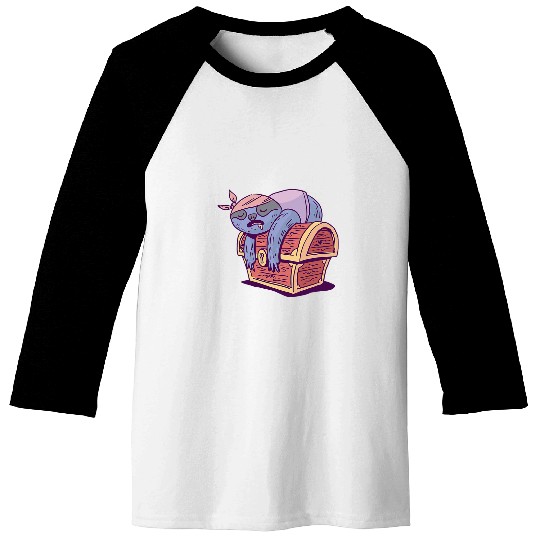 Sloth Pet Gift Pirate Sleeping On Treasure Chest Childrens Costume Baseball Tees