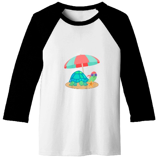 Turtle Pet Kids Vacation Themed Turtle with Starfish Baseball Tees