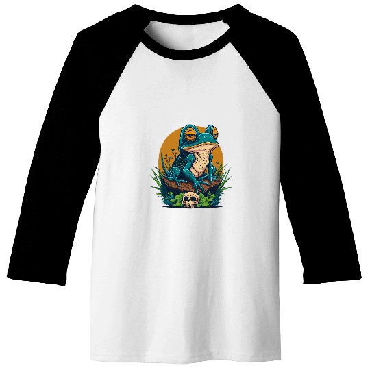 Frog Pet Funny Cute Frog on Skull Cottagecore Aesthetic Baseball Tees