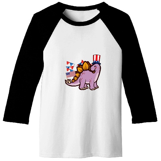 Dinosaur Pet America 4th of July Independence Day Stegosaurus Baseball Tees