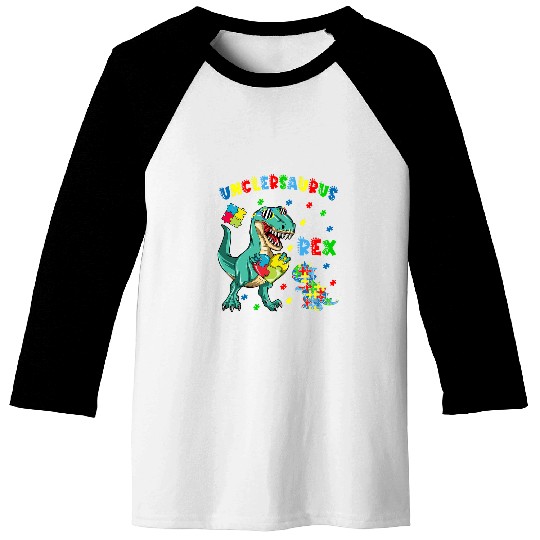 Autism Puzzle Dino Unclesaurus Autism Awareness Uncle Dinosaur Baseball Tees