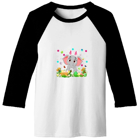 Elephant Mammal Bunny Easter Egg Lover Funny Elephant Easter Sunday Baseball Tees
