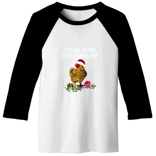 Chicken Pet Christmas Lights Im Fine Everything Is Fine Baseball Tees