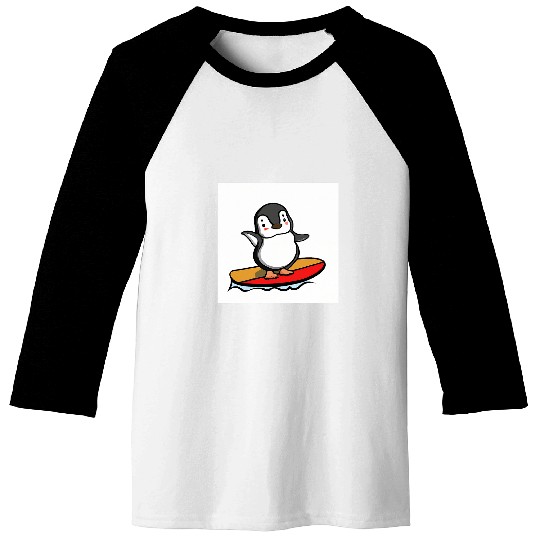 Penguin Pet on surfing Baseball Tees