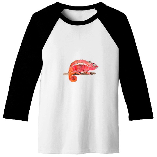 Chameleon Pet Red chameleon climbs on a branch watercolour style Baseball Tees