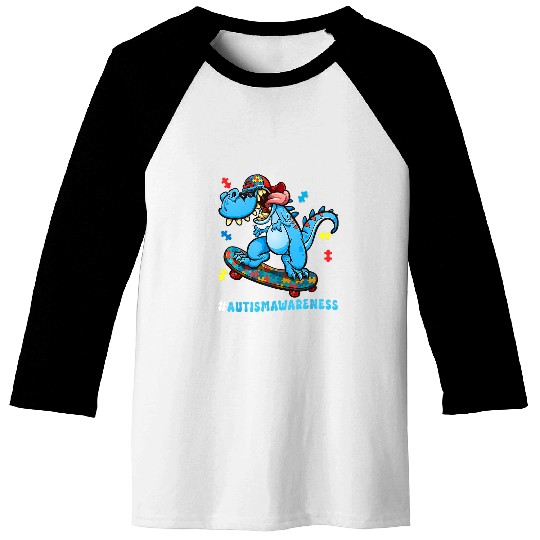 Autism Puzzle Dino Skateboarding Autism Awareness Choose Kindness Kids Baseball Tees