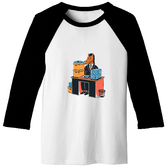 Horse Pet Desk Worker Work Job Working Cartoon Baseball Tees