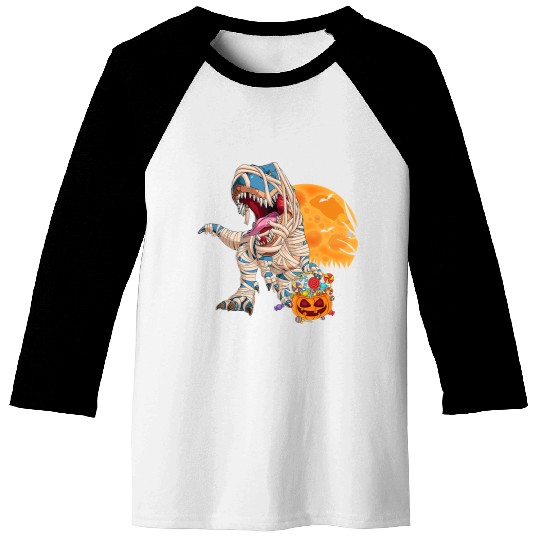 Dinosaur Pet Halloween Dinosaur TRex Mummy Pumpkin Baseball Tees