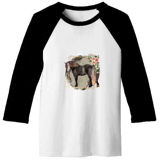 Horse Pet Dappled Gray Baroque Draft Horse and Flowers Baseball Tees