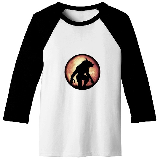 Coyote Mammal Werewolfs and Pale Red Moon Baseball Tees