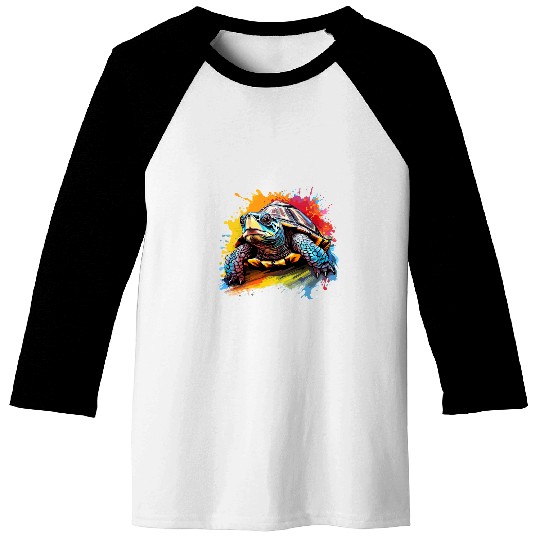 Turtle Pet Colorful Eastern Box Turtle Lover Splash Art Baseball Tees