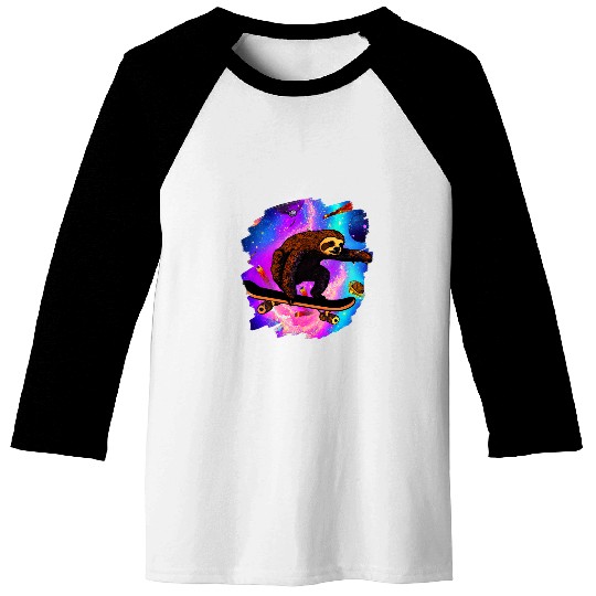 Sloth Pet Gift Skateboarding Outer Space Retro vintages Skater Sloth Baseball Tees