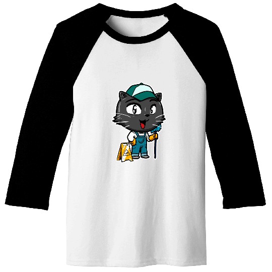 Cute Kawaii Cat Housekeeping Cleaner Janitor Cat Lover Baseball Tees