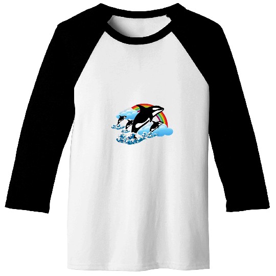 Whale Pet Killer Orca Whale Family Jumping Rainbow Funny Baseball Tees